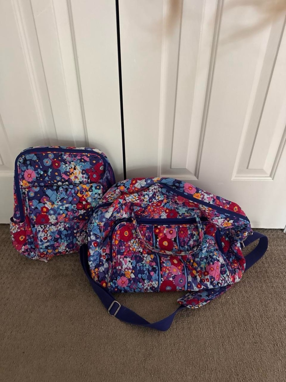 Vera Bradley Travel Duffel Bag, Mini Backpack, and Wallet Set- Purple Multi